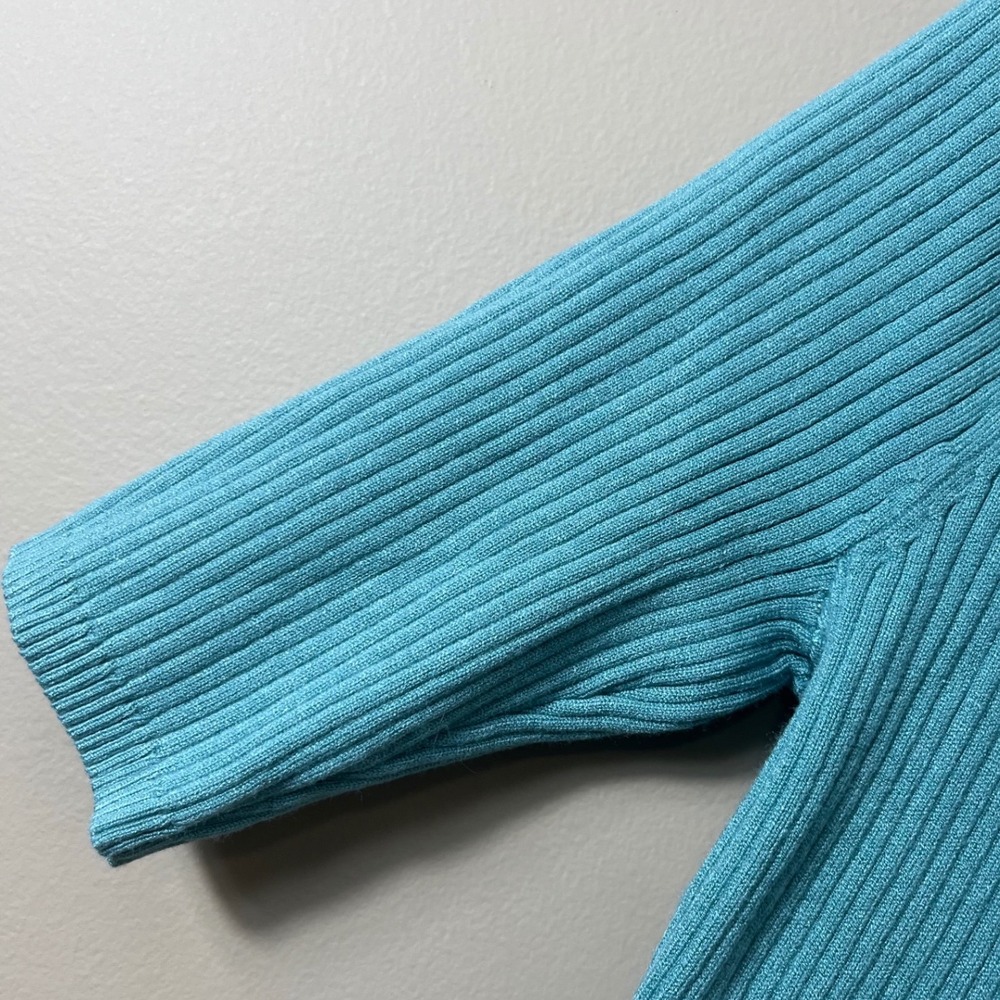 White House Black Market Teal Ribbed Knit Polo Top Size S Preppy Chic Workwear - Picture 9 of 10